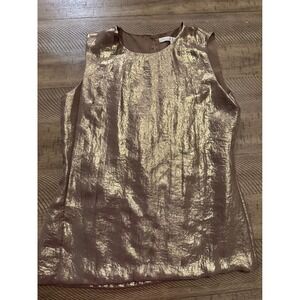 Halston Heritage Gold Metallic Sleeveless Top - Silk Blend Lining Size 4 Vintage